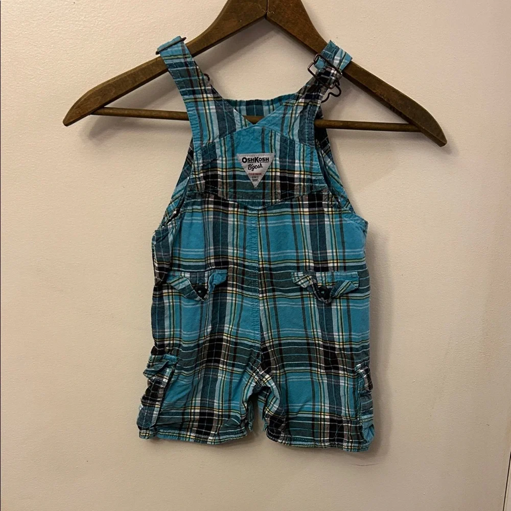 OshKosh B'gosh Teal and Black Plaid Kids Overalls 18 M